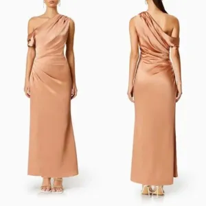 NWT Elliatt Retreat One-Shoulder Satin Gown Evening Dress Copper Size Large $240