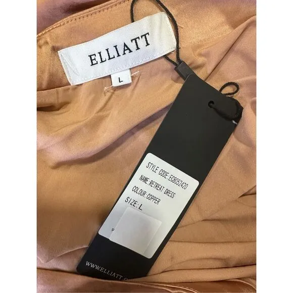 NWT Elliatt Retreat One-Shoulder Satin Gown Evening Dress Copper Size Large $240