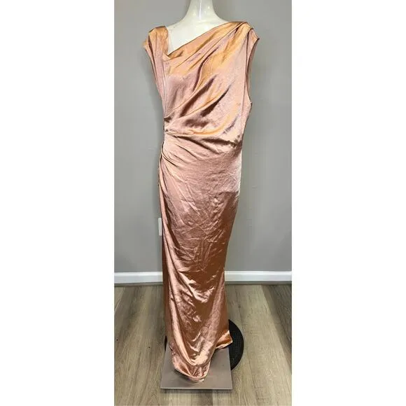 NWT Elliatt Retreat One-Shoulder Satin Gown Evening Dress Copper Size Large $240