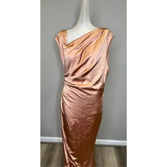 NWT Elliatt Retreat One-Shoulder Satin Gown Evening Dress Copper Size Large $240
