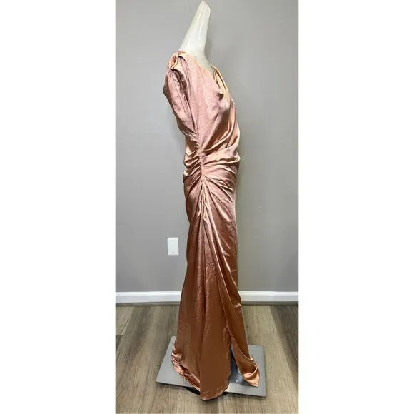 NWT Elliatt Retreat One-Shoulder Satin Gown Evening Dress Copper Size Large $240