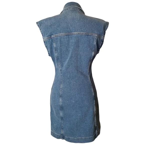 NWT ETICA Size Medium Gabriela Seamed A-Line Coba Blue Denim Mini Dress  Western