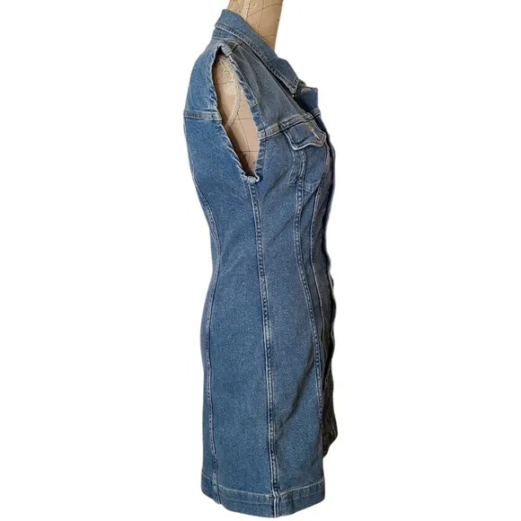 NWT ETICA Size Medium Gabriela Seamed A-Line Coba Blue Denim Mini Dress  Western