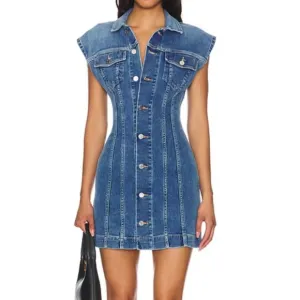NWT ETICA Size Medium Gabriela Seamed A-Line Coba Blue Denim Mini Dress  Western