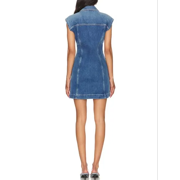 NWT ETICA Size Medium Gabriela Seamed A-Line Coba Blue Denim Mini Dress  Western