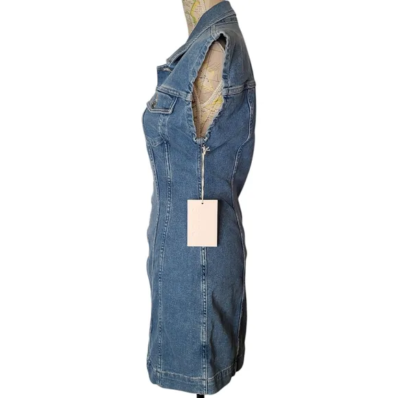 NWT ETICA Size Medium Gabriela Seamed A-Line Coba Blue Denim Mini Dress  Western