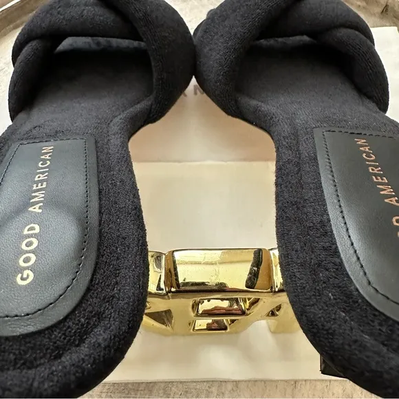 NWT Good American Black Terry Kickstand Slide Mule/Sandal Low Heel Size 11