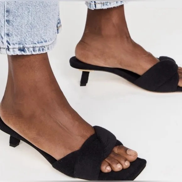 NWT Good American Black Terry Kickstand Slide Mule/Sandal Low Heel Size 11