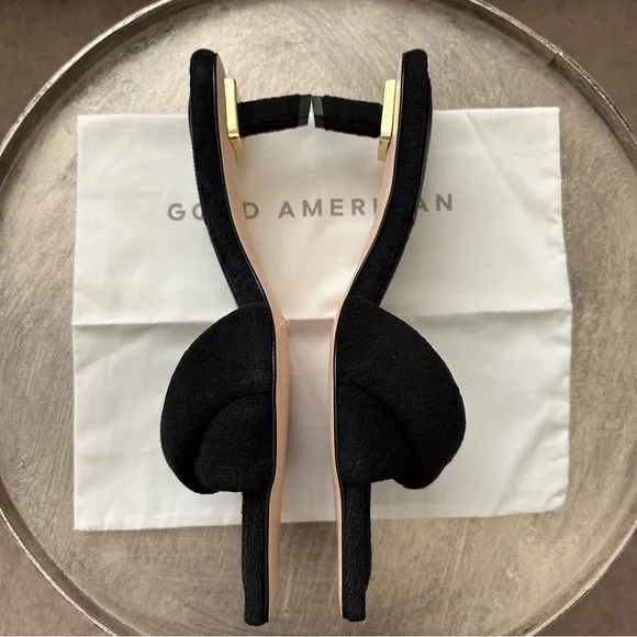 NWT Good American Black Terry Kickstand Slide Mule/Sandal Low Heel Size 11