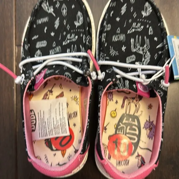 NWT Hey Dude Kids Unicorn Black Shoes! Comfy slip ons!