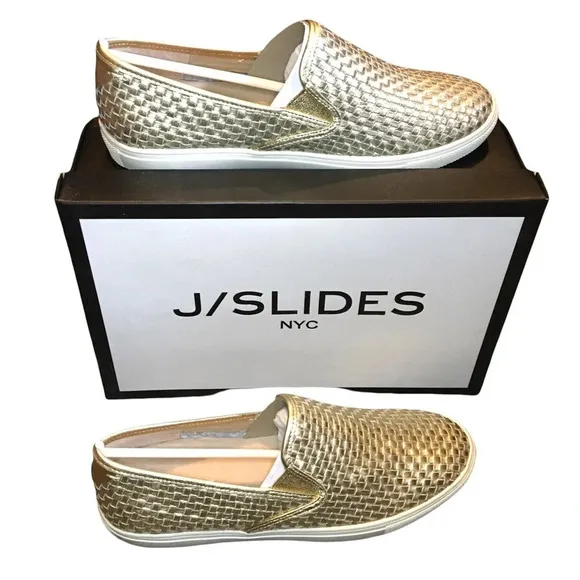 NWT J/Slides NYC Gold Calina Woven Slip On Shoes Size 6