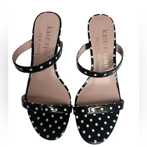 NWT Kate Spade Palm Springs Black &amp; White Polka Dot Slide Sandals 7.5
