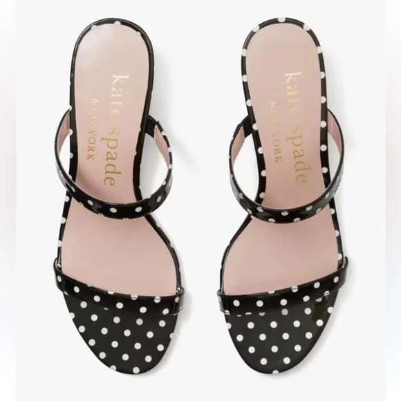 NWT Kate Spade Palm Springs Black &amp; White Polka Dot Slide Sandals 7.5