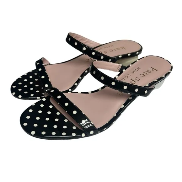 NWT Kate Spade Palm Springs Black &amp; White Polka Dot Slide Sandals 7.5