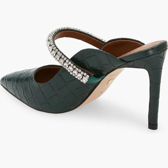 NWT Kurt Geiger Green Croc-Embossed Heels with Crystal Strap(w/box and dust bag)