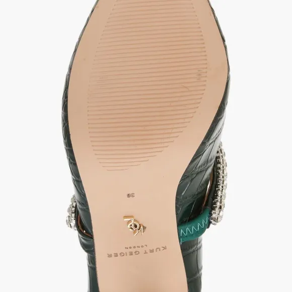 NWT Kurt Geiger Green Croc-Embossed Heels with Crystal Strap(w/box and dust bag)