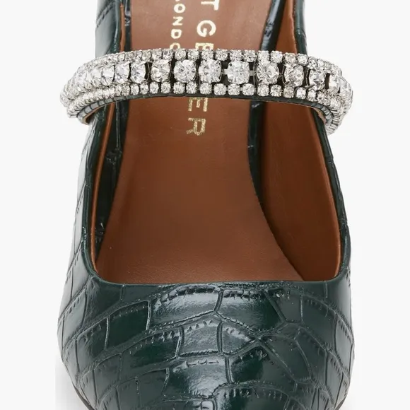 NWT Kurt Geiger Green Croc-Embossed Heels with Crystal Strap(w/box and dust bag)