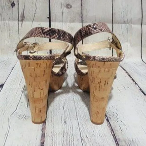 NWT MARC FISHER 𝅺marc FISHER Snakeskin Strappy Cork Sandals 9 NEW