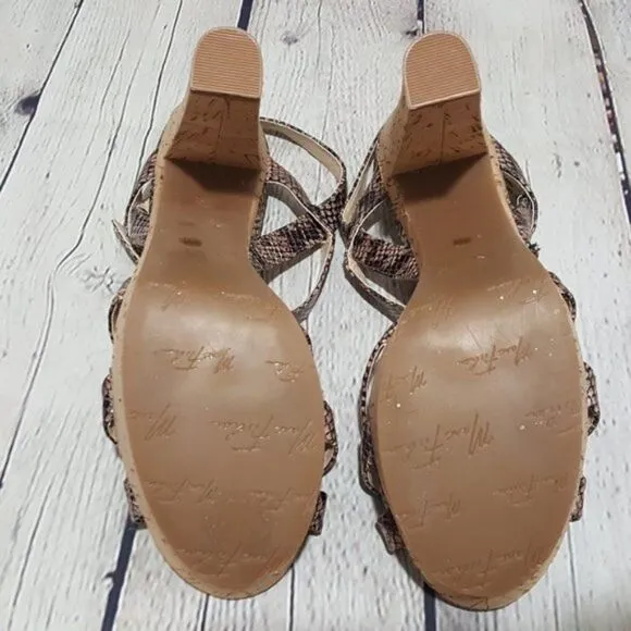 NWT MARC FISHER 𝅺marc FISHER Snakeskin Strappy Cork Sandals 9 NEW