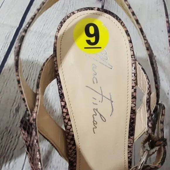 NWT MARC FISHER 𝅺marc FISHER Snakeskin Strappy Cork Sandals 9 NEW