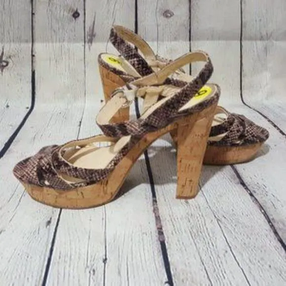 NWT MARC FISHER 𝅺marc FISHER Snakeskin Strappy Cork Sandals 9 NEW