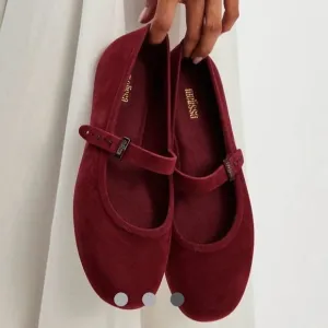 NWT MELISSA Womens Soft Velvet Ballerina Flats In Wine MSRP $98 Size 7 US