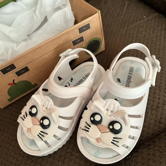 NWT MINI MELISSA Francxs Kids Cat Sandals White/Black Size 7T Unisex