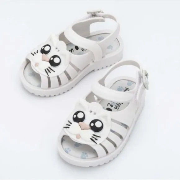 NWT MINI MELISSA Francxs Kids Cat Sandals White/Black Size 7T Unisex