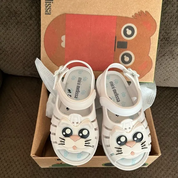 NWT MINI MELISSA Francxs Kids Cat Sandals White/Black Size 7T Unisex
