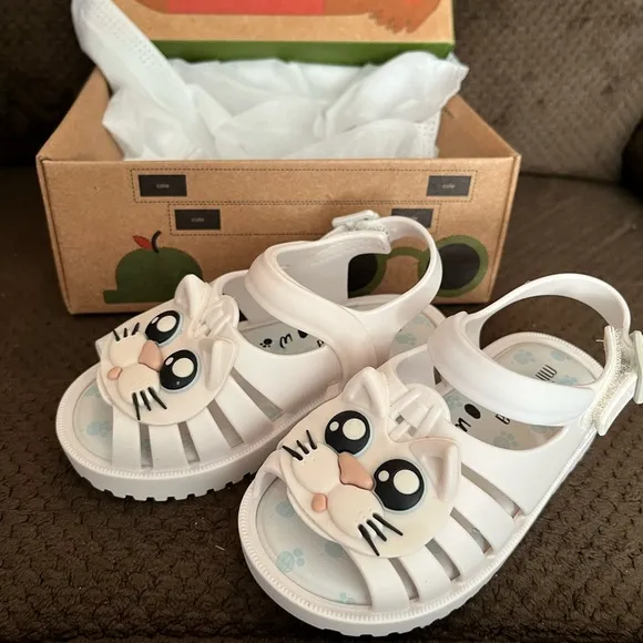 NWT MINI MELISSA Francxs Kids Cat Sandals White/Black Size 7T Unisex