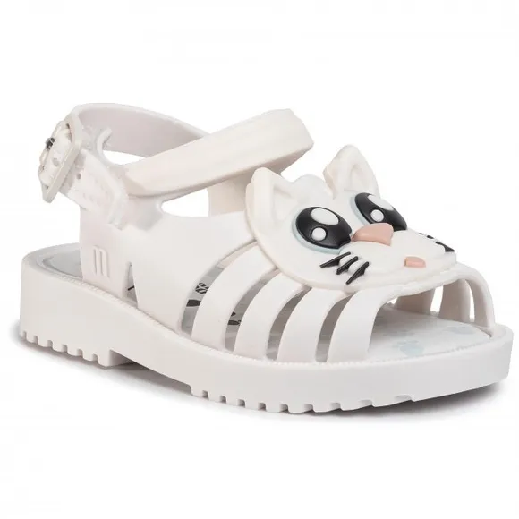 NWT MINI MELISSA Francxs Kids Cat Sandals White/Black Size 7T Unisex