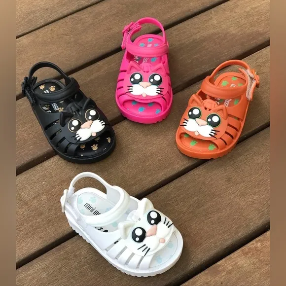 NWT MINI MELISSA Francxs Kids Cat Sandals White/Black Size 7T Unisex