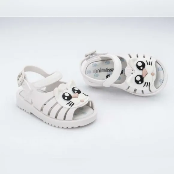 NWT MINI MELISSA Francxs Kids Cat Sandals White/Black Size 7T Unisex