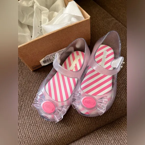 NWT MINI MELISSA Ultragirl Trick Or Treat In Clear Glitter Size 7T Flats