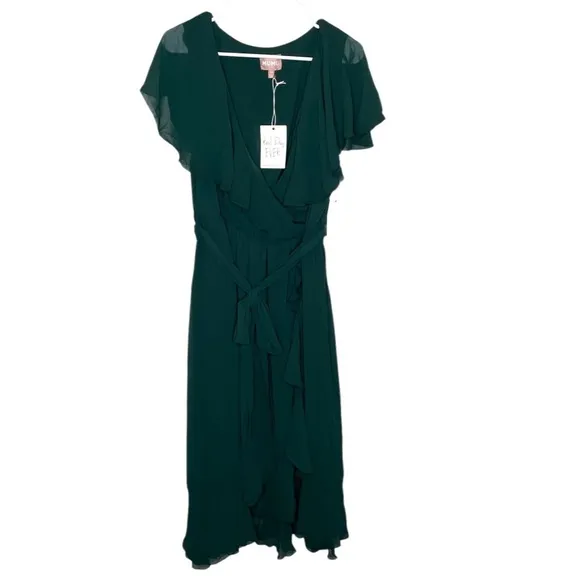 NWT Show Me Your Mumu Jess Ruffle Midi Dress in Emerald Green Chiffon Size 2X