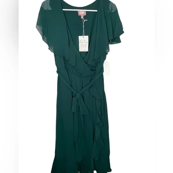 NWT Show Me Your Mumu Jess Ruffle Midi Dress in Emerald Green Chiffon Size 2X