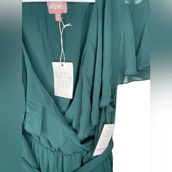 NWT Show Me Your Mumu Jess Ruffle Midi Dress in Emerald Green Chiffon Size 2X