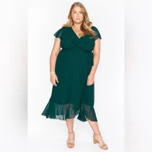NWT Show Me Your Mumu Jess Ruffle Midi Dress in Emerald Green Chiffon Size 2X