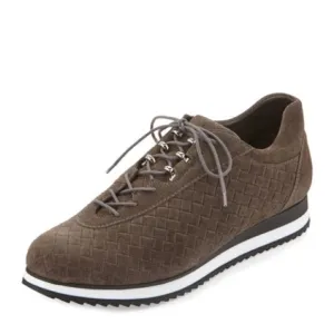 NWT Stuart Weitzman Relay Quilted Suede Sneakers Lead Brown Globe Shoes 8.5 N