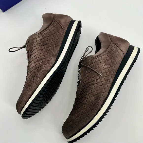 NWT Stuart Weitzman Relay Quilted Suede Sneakers Lead Brown Globe Shoes 8.5 N