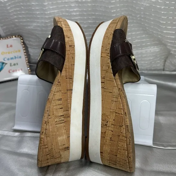 (O) Michael Kors Women's Platform Wedge SandalsCork Brown, Size 9 M