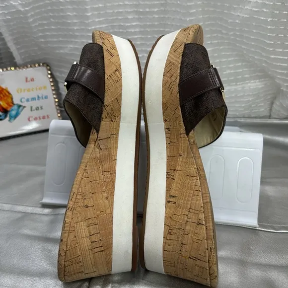 (O) Michael Kors Women's Platform Wedge SandalsCork Brown, Size 9 M