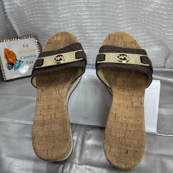 (O) Michael Kors Women's Platform Wedge SandalsCork Brown, Size 9 M