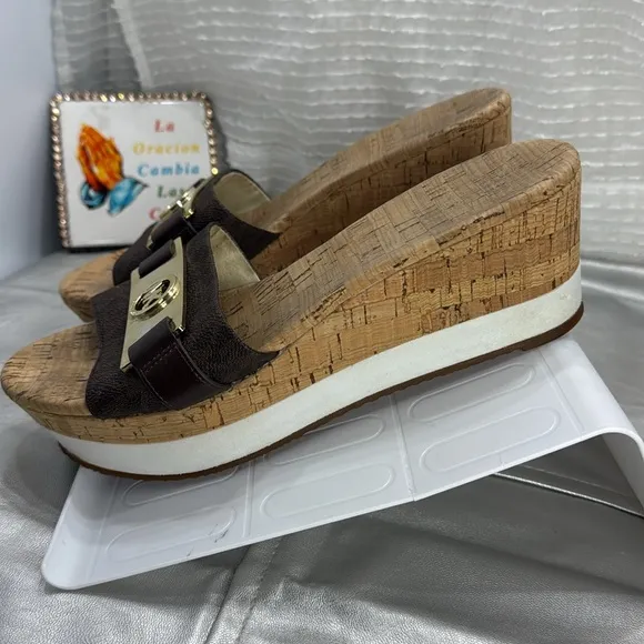 (O) Michael Kors Women's Platform Wedge SandalsCork Brown, Size 9 M