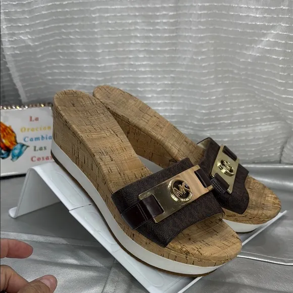 (O) Michael Kors Women's Platform Wedge SandalsCork Brown, Size 9 M