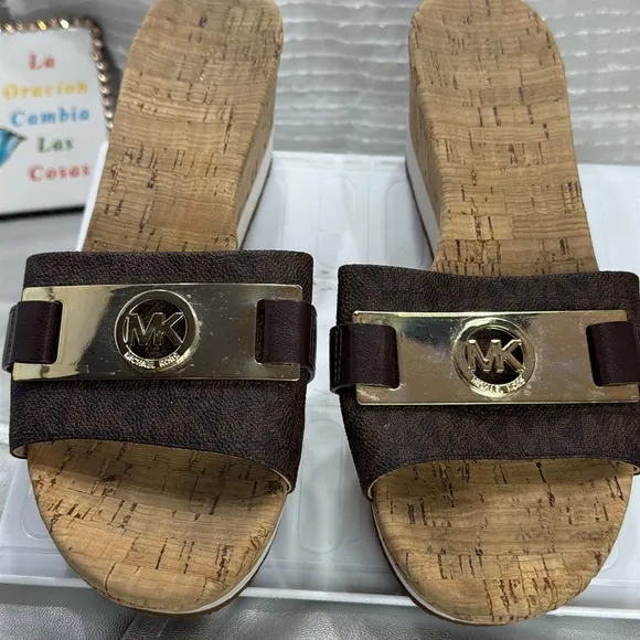 (O) Michael Kors Women's Platform Wedge SandalsCork Brown, Size 9 M
