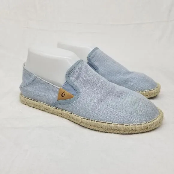 Olaki Kaula Pa'a Kapa Linen Espadrilles Loafers Womens 8.5 Lanai Breeze Blue
