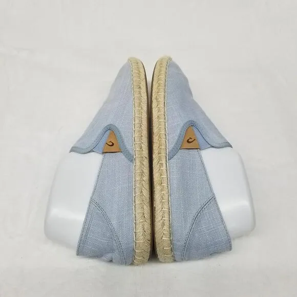 Olaki Kaula Pa'a Kapa Linen Espadrilles Loafers Womens 8.5 Lanai Breeze Blue