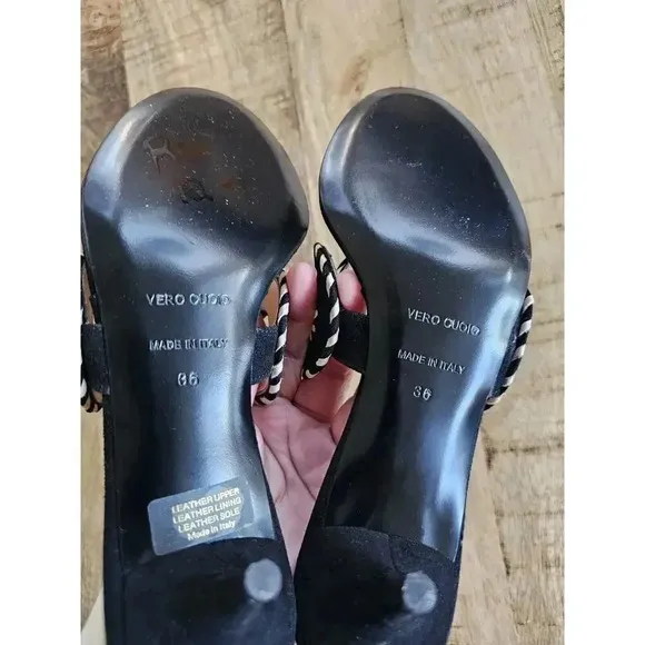 Ol'Autre Chose Black Leather Mule Heels Womens Size 6 Made in Italy NWOT