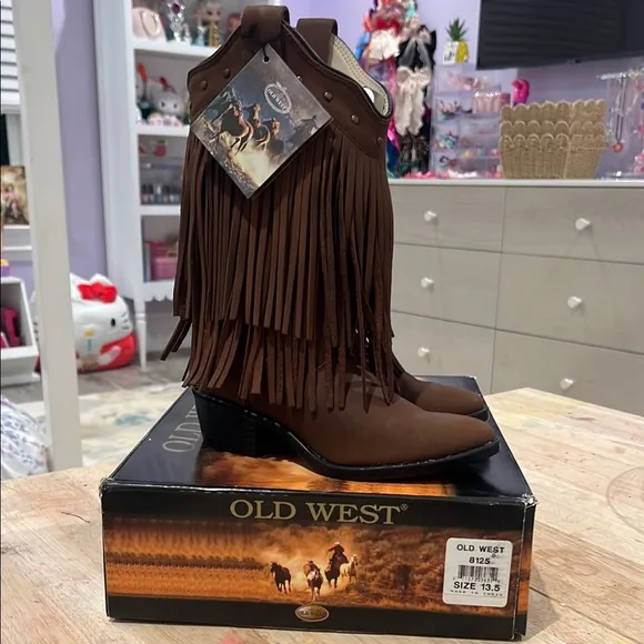 Old West Brown Fringe Cowboy Boots